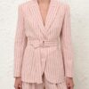 Alchemy Linen Belted Blazer Pink Chocolate Stripe Online Alchemy Linen Belted Blazer Pink Chocolate Stripe Online