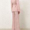 Alchemy Linen Belted Blazer Pink Chocolate Stripe Online Alchemy Linen Belted Blazer Pink Chocolate Stripe Online