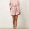 Alchemy Linen Belted Blazer Pink Chocolate Stripe Online Alchemy Linen Belted Blazer Pink Chocolate Stripe Online
