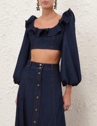 Aster Denim Frill Top Ink Online