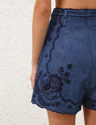 Aster Embroidered Denim Short Railway Blue Online