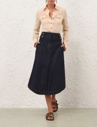 Denim Cargo Midi Skirt Night Sky Online