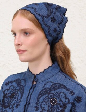 Embroidered Headscarf Railway Blue Online Embroidered Headscarf Railway Blue Online