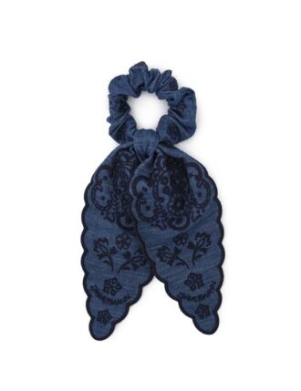 Embroidered Tie Scrunchie Railway Blue Online Embroidered Tie Scrunchie Railway Blue Online