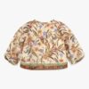 Indra Kids Trim Contrast Top Cream Khaki Scarf Floral Online