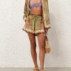 Indra Relaxed Short Khaki Scarf Floral Online Indra Relaxed Short Khaki Scarf Floral Online