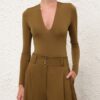 Long Sleeved Bodysuit Khaki Online Long Sleeved Bodysuit Khaki Online