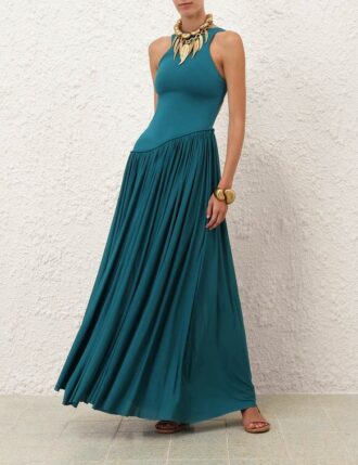 Luna Asymmetric Jersey Dress Teal Online
