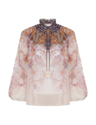 Luna Billow Blouse Cream Blue Paisley Online