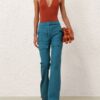 Luna Drill Flare Pant Teal Online Luna Drill Flare Pant Teal Online