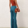 Luna Drill Flare Pant Teal Online Luna Drill Flare Pant Teal Online