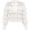 Luna Lace Frill Tie Neck Top Ivory Online