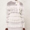Luna Lace Frill Tie Neck Top Ivory Online