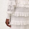 Luna Lace Frill Tie Neck Top Ivory Online
