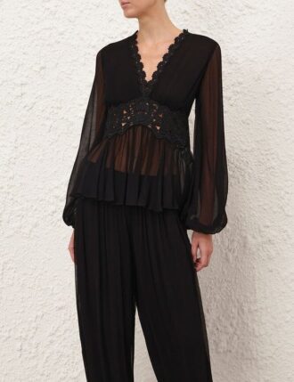 Luna Peplum Blouse Black Online