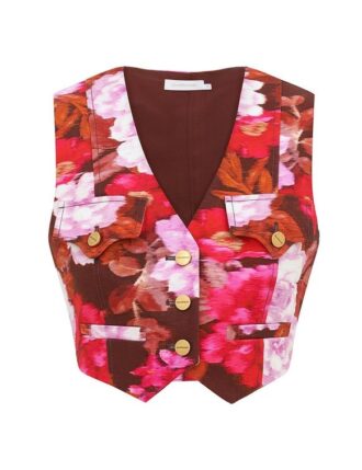 Luna Printed Drill Waistcoat Chocolate Rose Online