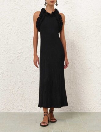 Luna Ruffle Midi Dress Black Online