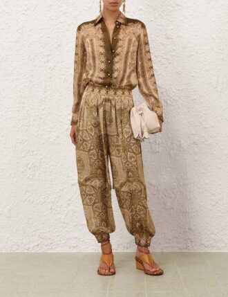 Luna Satin Harem Pant Olive Perla Paisley Online