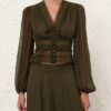 Luna V Neck Blouse Moss Online Luna V Neck Blouse Moss Online