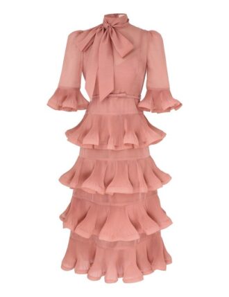 Pleated Sleeved Midi Dress Lipstick Online