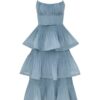 Pleated Tiered Midi Dress Deep Blue Online Pleated Tiered Midi Dress Deep Blue Online