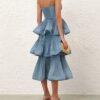 Pleated Tiered Midi Dress Deep Blue Online Pleated Tiered Midi Dress Deep Blue Online