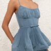 Pleated Tiered Midi Dress Deep Blue Online Pleated Tiered Midi Dress Deep Blue Online