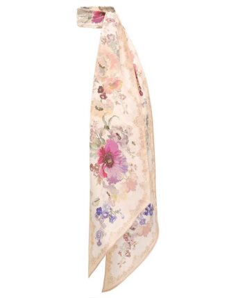Printed Silk Neck Scarf Cream Multi Floral Online Printed Silk Neck Scarf Cream Multi Floral Online