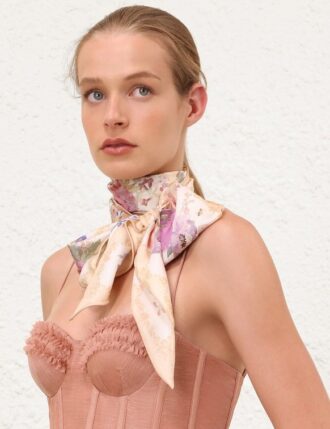 Printed Silk Neck Scarf Cream Multi Floral Online Printed Silk Neck Scarf Cream Multi Floral Online