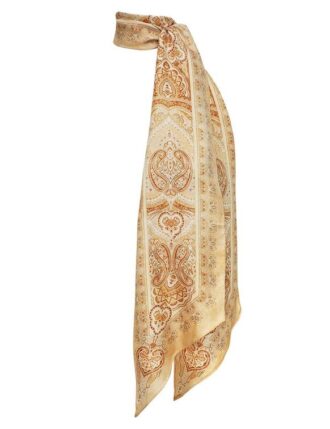 Printed Silk Neck Scarf Tan Perla Paisley Online Printed Silk Neck Scarf Tan Perla Paisley Online