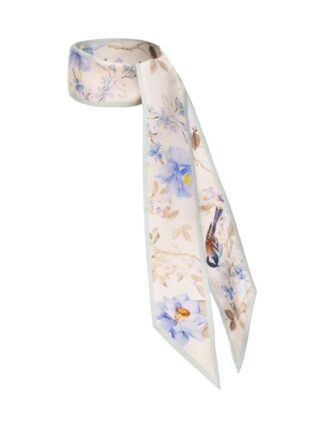 Printed Silk Ribbon Scarf Blue Songbird Online Printed Silk Ribbon Scarf Blue Songbird Online