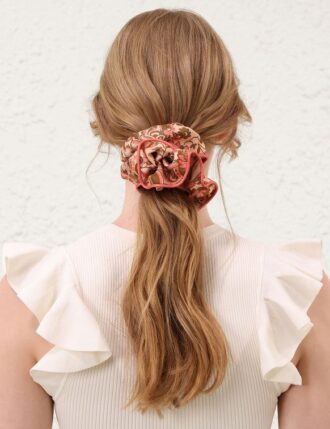 Printed Silk Scrunchie Pink Paisley Floral Online Printed Silk Scrunchie Pink Paisley Floral Online