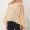 Rebellion Fray Flutter Blouse Cream Online