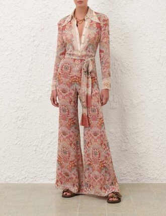 Rebellion Flare Pant Rust Floral Online